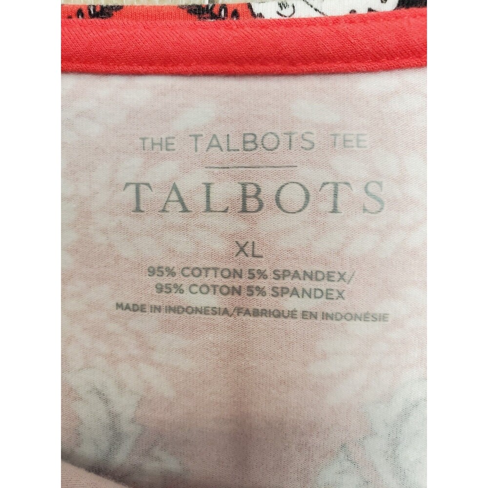 Talbots Cotton/Spandex Red Peacock Bandana Print Bateau Neck T-Shirt Size XL - Picture 3 of 5